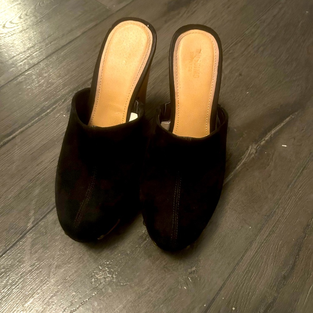 Black suede clogs